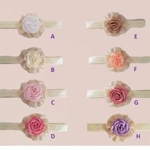 Ivory Pink floral Easter headband bow birthday hair photoshoot flower white red